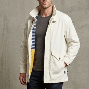 London Fog Men's Cream Raincoat with Navy Stripes